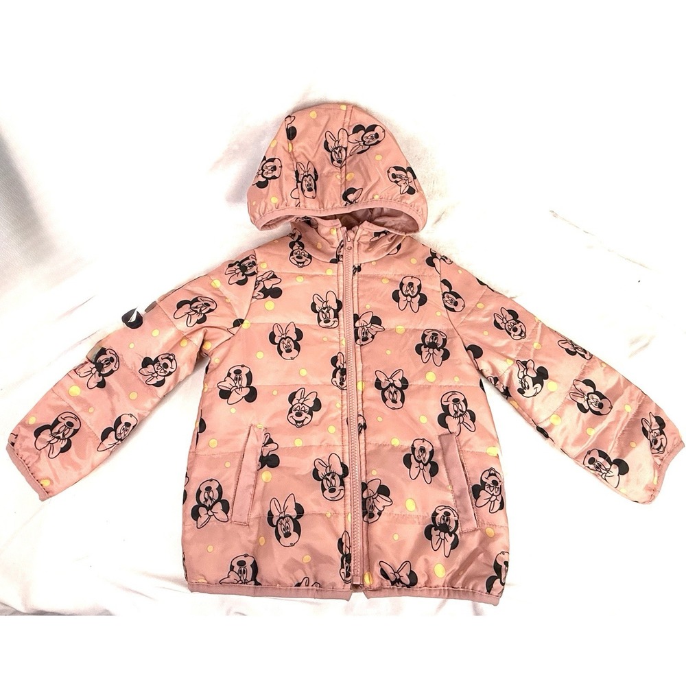 Disney Junior Minnie Mouse Pink Puffer Jacket Hooded Toddler Girls Size 5
